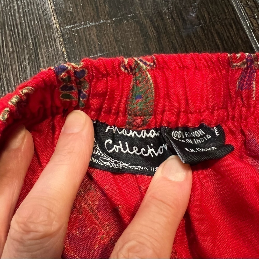 Nwt lightweight red lounge pants with Indian theme purple green elastic waist S - Picture 9 of 14